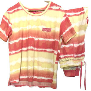 Betsey Johnson Womens Pajama Lounge Set Size M Tie Dye Lace Shirt Jogger Pants‎
